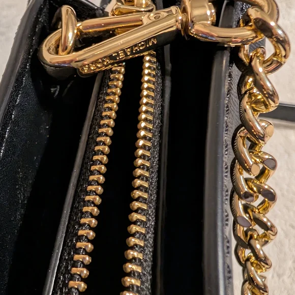 Michael Kors Black Crossbody with Gold Chain and Turn-Lock